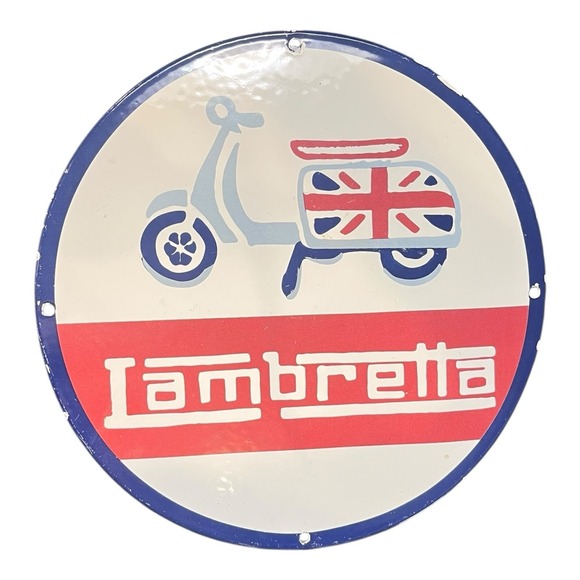 Vtg Lambretta Scooter Porcelain Sign Gas Station Pump Motor Oil Servie VESPA - Picture 1 of 3